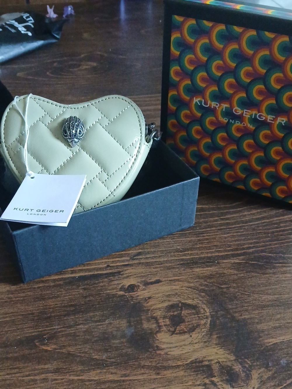 Kurt Geiger Cream Quilted Heart Crossbody Leather Min Purse with Silver Hardware